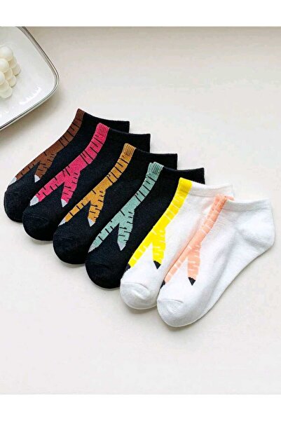 çorapmanya 5 Çift Çok Renkli Kadın Tavuk Bacaklı Baskılı patik Çorap
