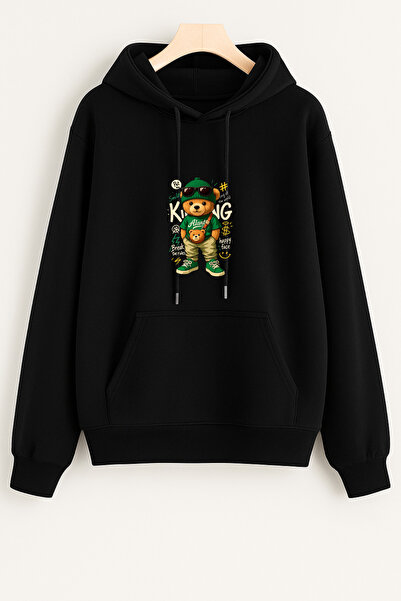 EydaMoon Unisex Χειμερινό φούτερ με κουκούλα από βαμβάκι με στάμπα Bear King