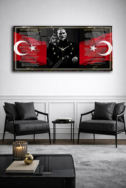 Olinpa KIRILMAZ CAM DUVAR SAATİ , HEM TABLO HEM SAAT ATATÜRK VE İSTİKLAL MARŞ...