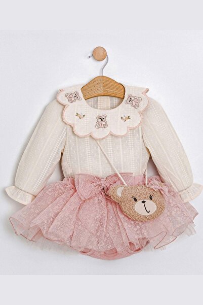 Cantoy Kız Bebek Dantel Detaylı Ayıcık Figürlü 3'lü Takımı
