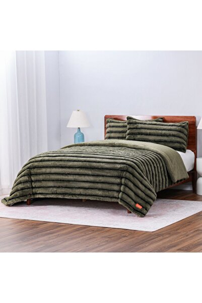 Orange Bed & Bath Winter Stripe King | 3-Piece Double Winter Faux Fur Duvet Set