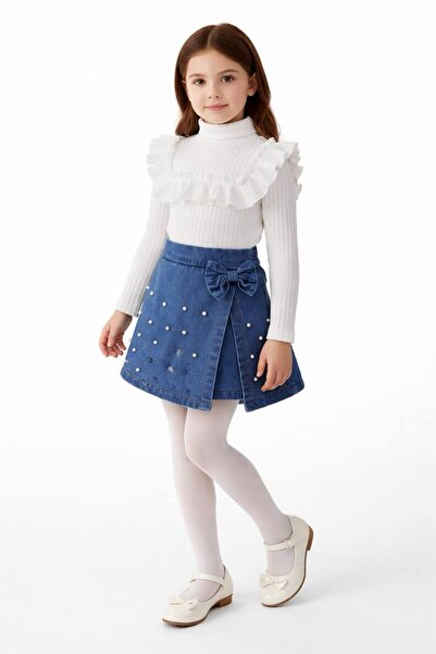 Alvadonna SET DUBLU BLUZĂ CU GULER PLEOAPĂ ȘI ȘORȚ DIN DENIM CU DETALII PERLE...