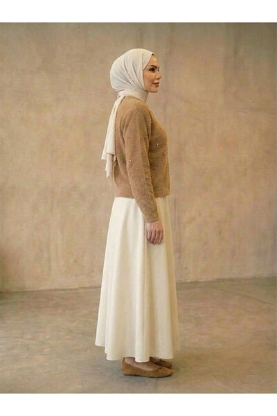 TrendParis Soft Textured Knitwear Cardigan with Pearl and Stone Embellishments