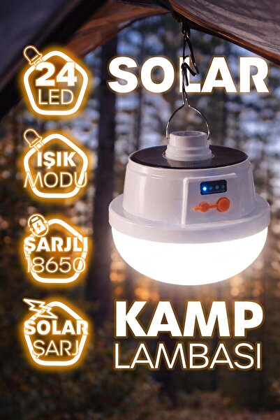 Telvesse Şarjlı Solarlı Kamp Lambası 5 MODLU Orta-Yüksek Işık SOS Askılı Işıl...