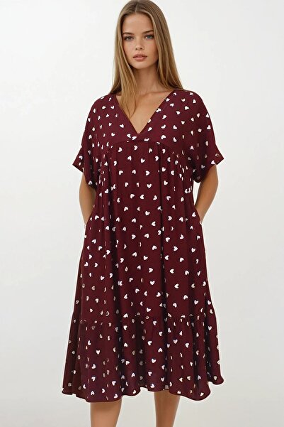 Trend Alaçatı Stili Women's Mürdüm Double-Breasted Collar Skirt Pleated Midi ...