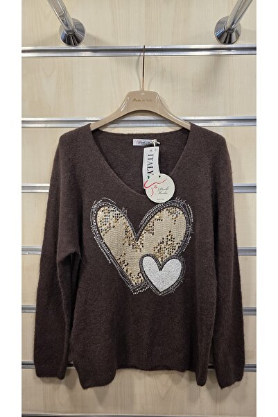 Park Moda Alpaca Wool Sweater with Heart Pattern Sequins