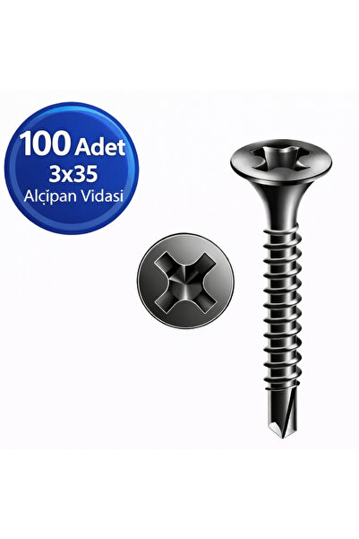 DESIPHON Matkap Uçlu Alçıpan Vidası Siyah 3.5x35 mm 100 Adet Metal Profil Uyumlu