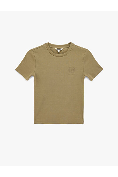 Koton Tricou din bumbac slim fit cu mânecă scurtă guler rotund cu detaliu bro...