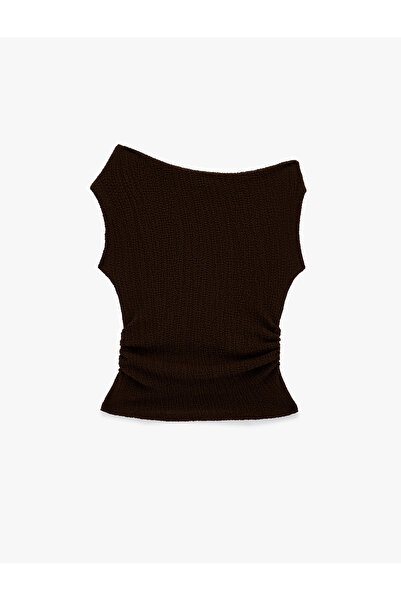 Koton Bürümcük Fabric Slim Fit Textured Sleeveless Asymmetrical Neckline Blouse