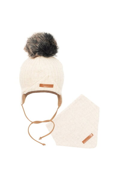 NEWBABY Autumn baby hat with neck scarf New Baby Special One beige, size 68 (...