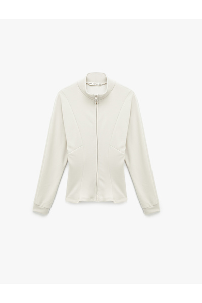 Koton Swea cu mânecă lungă din amestec modal și guler ridicat fermoare tricou