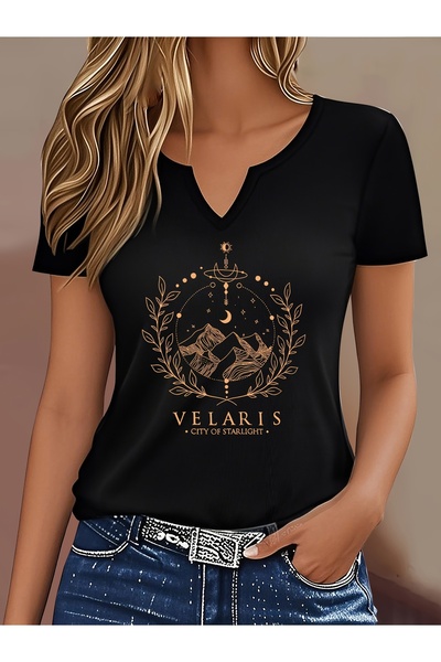 mercoledi Women's Velaris Printed Half V-Neck Sleeves Regular Fit Comfortable...