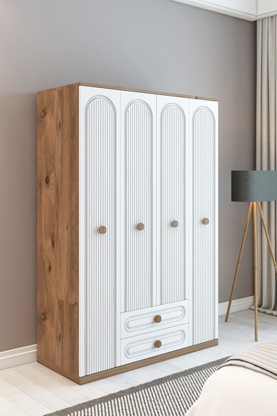 izcodesign Bohem 4 Kapaklı 2 Çekmeceli Gardırop - MDF Membran Kapak | 180 cm ...