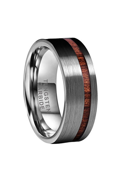 Other Tungsten Ring Men's Wedding Ring Silver with Wooden Line