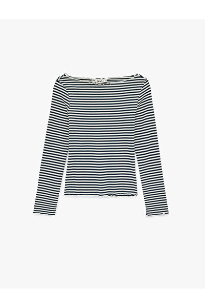 Koton Long Sleeve Cotton Boat Neck Striped T-Shirt