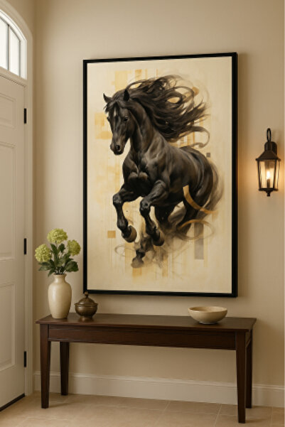lawhat A luxurious artwork depicting the beauty of a purebred black horse in ...