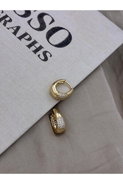 Hedef Bijuteri Gold Renk Zirkon Taşlı U Form Oval Halka Küpe CM204