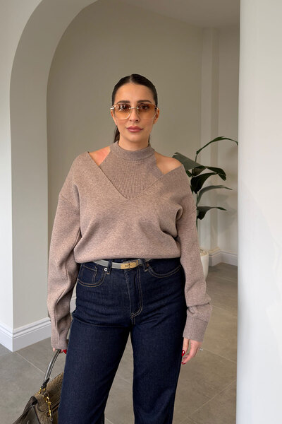 MAGARDE Premium Double V-Neck Knitwear Set Mink- Vison