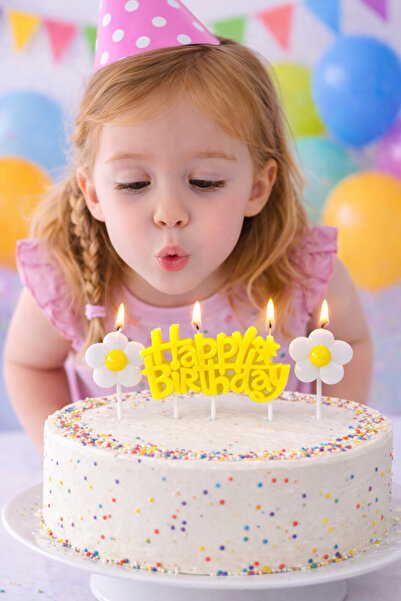 Partifabrik Papatya Temalı Sarı Happy Birthday Mum Seti 4 Parça