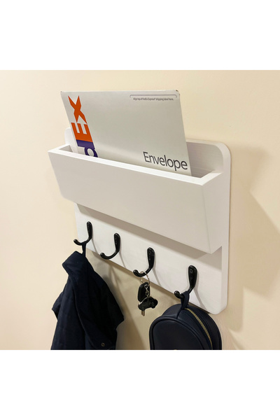 WOODHAUS Rustik Ahşap Antre Organizer – 4 Kancalı Duvar Anahtarlık & Askılık ...