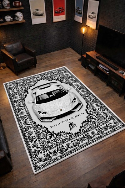 Qatalina LAMBORGHİNİ Motifli Yıkanabilir Spor Yarış Arabası Desenli Oyuncu Ga...