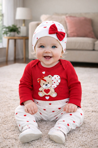 Atlas Baby House Heart Bow Teddy Bear Baby Girl Transitional Red 3-Piece Set ...