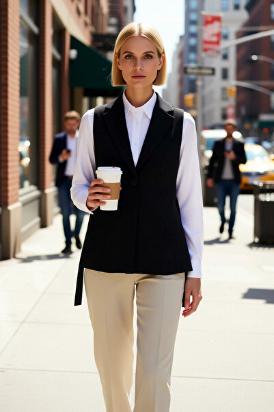 BENERLY Jachetă de damă cu guler, vestă țesută, model simplu, căptușită, croi...