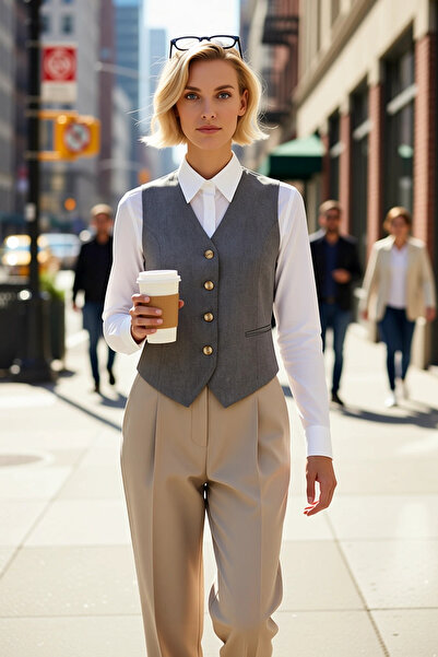 BENERLY Women's V-Neck Sleeveless Regular Fit Lined Plain Pattern Polyviscon ...