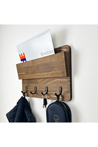 WOODHAUS Rustik Ahşap Antre Organizer – 4 Kancalı Duvar Anahtarlık & Askılık ...