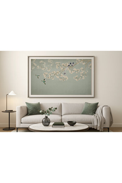 lawhat لوحة مودرن أنيقة بتفاصيل دقيقة تجمع بين الأغصان المتفتحة والطيور المتن...