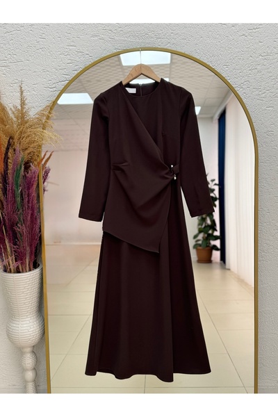 BENAHOLL Yelda Double-Breasted Closed Minimal Accessory Detailed Crepe Dress-...