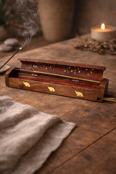 memyap Dayanıklı Ahşap Tütsü Yakma ve Saklama Kutusu- Ahşap Çubuk ve Konik Tü...