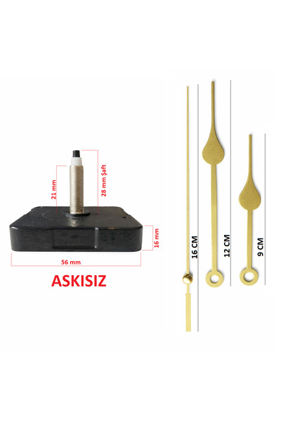 EXİZ TİCARET Askısız 28 mm Şaft Akar Sessiz Duvar Saati Mekanizması -Metal ak...