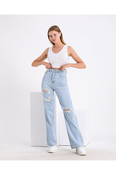 By Caspita Fashion Lenithra Women's High Waist Light Blue Front and Back Lase...