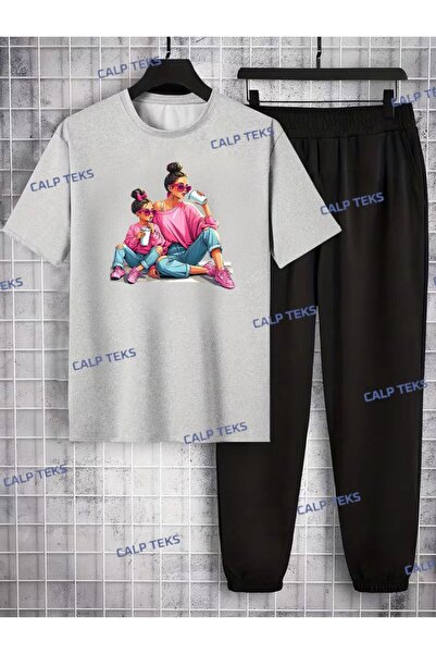 CALP TEKS Mother-Daughter Character Printed Top and Bottom Set (T-Shirt and L...