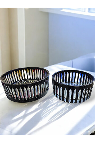 Glowvera وعاء تقديم من الزجاج الكريستالي / وعاء سلطة 25 سم - 19 سم، طقم أسود ...