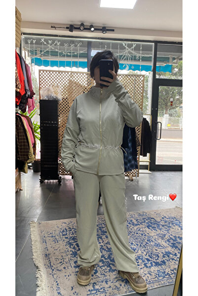 karpuzbutiks Elastic Waist Detailed Track Suit - Stone