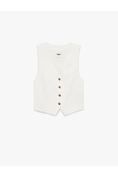 Koton V-Neck Viscose Blended Buttoned Sleeveless Vest