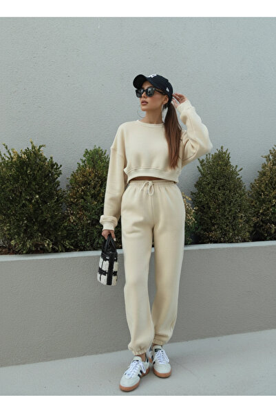 My Blog Cream Crop Tracksuit Set
