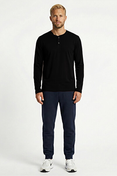 Cottonland Men's Celso Long Sleeve Buttoned O-Neck Unprinted Combed Cotton T-...