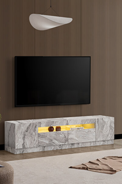 Setay Blesk Tv Ünitesi, 180 cm Ege Ledli Tv Sehpası Kapaklı Ünite