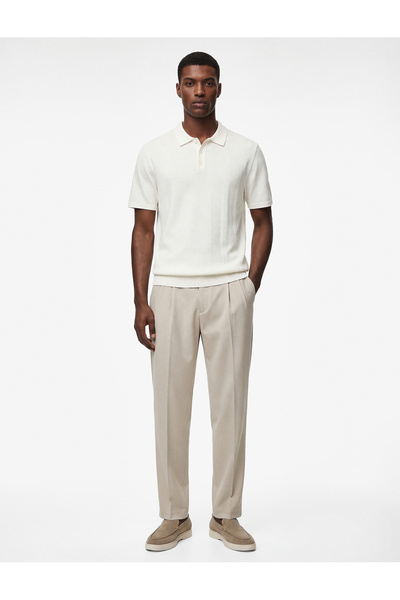 Koton Regular Fit Cotton Textured Short Sleeve Buttoned Polo Collar Cotton Kn...