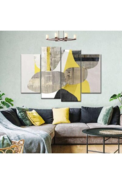 lawhat A sophisticated, multi-piece abstract painting that combines golden ye...