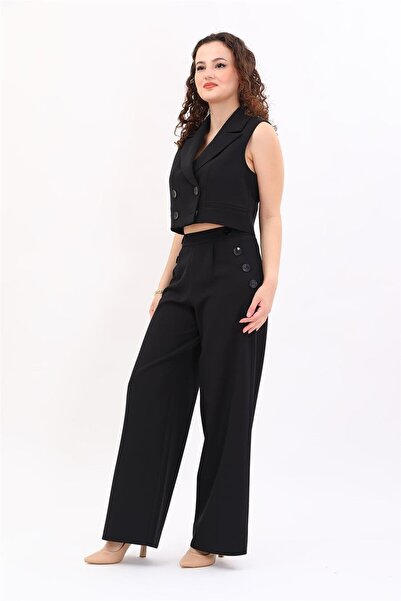 ÖNDER ÖZSOY Men's Lapel Double-Breasted Mini Vest & Ornamental Pocket Ornamen...