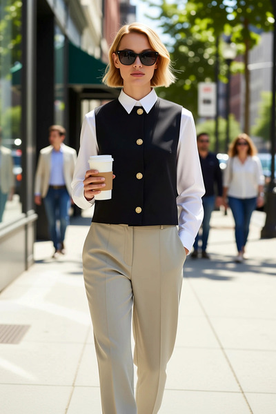 BENERLY Ženska okrugla kragna bez rukava Tkano standardnog kroja Postavljeno ...