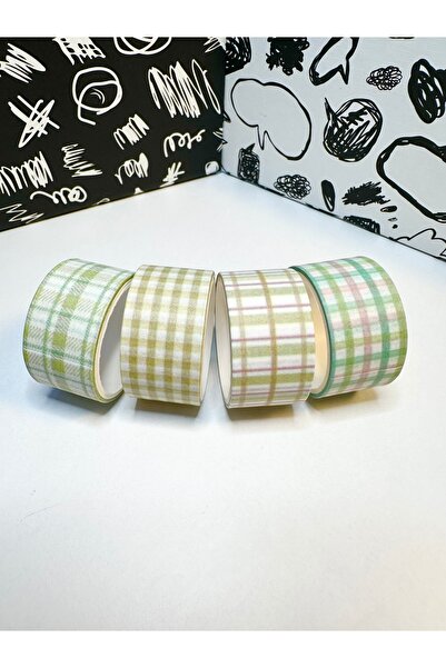Padme studio Ekose Desenli 4 adet Washi Tape Kağıt Bant (2cmX2m)