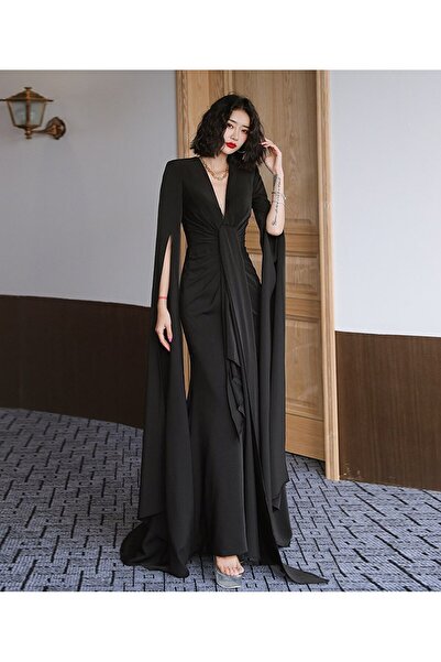 FUFOLUS royal black evening dress