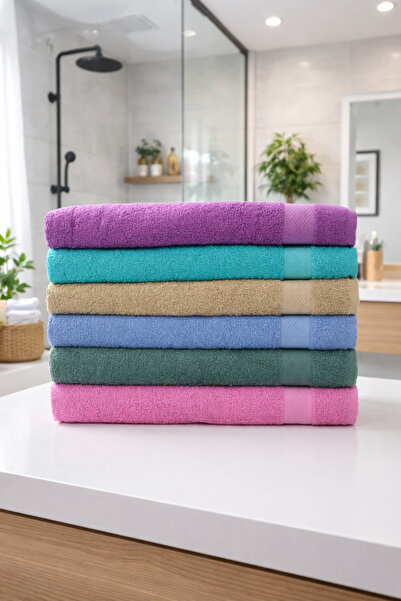 Bambus 90x50 6'lı %100 Pamuklu Düz Renkli Günlük Kullanım El /Yüz Havlusu