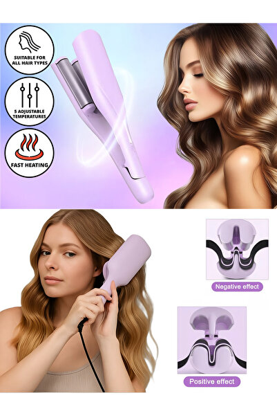 Mmctech Curlylife TB 2053 Led Göstergeli Seramik Su Dalgası WAG Saç Maşası Mor