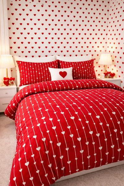 Cottonest Set de lenjerie de pat dublu cu model inimă |   200 x 220 cm |   Ca...